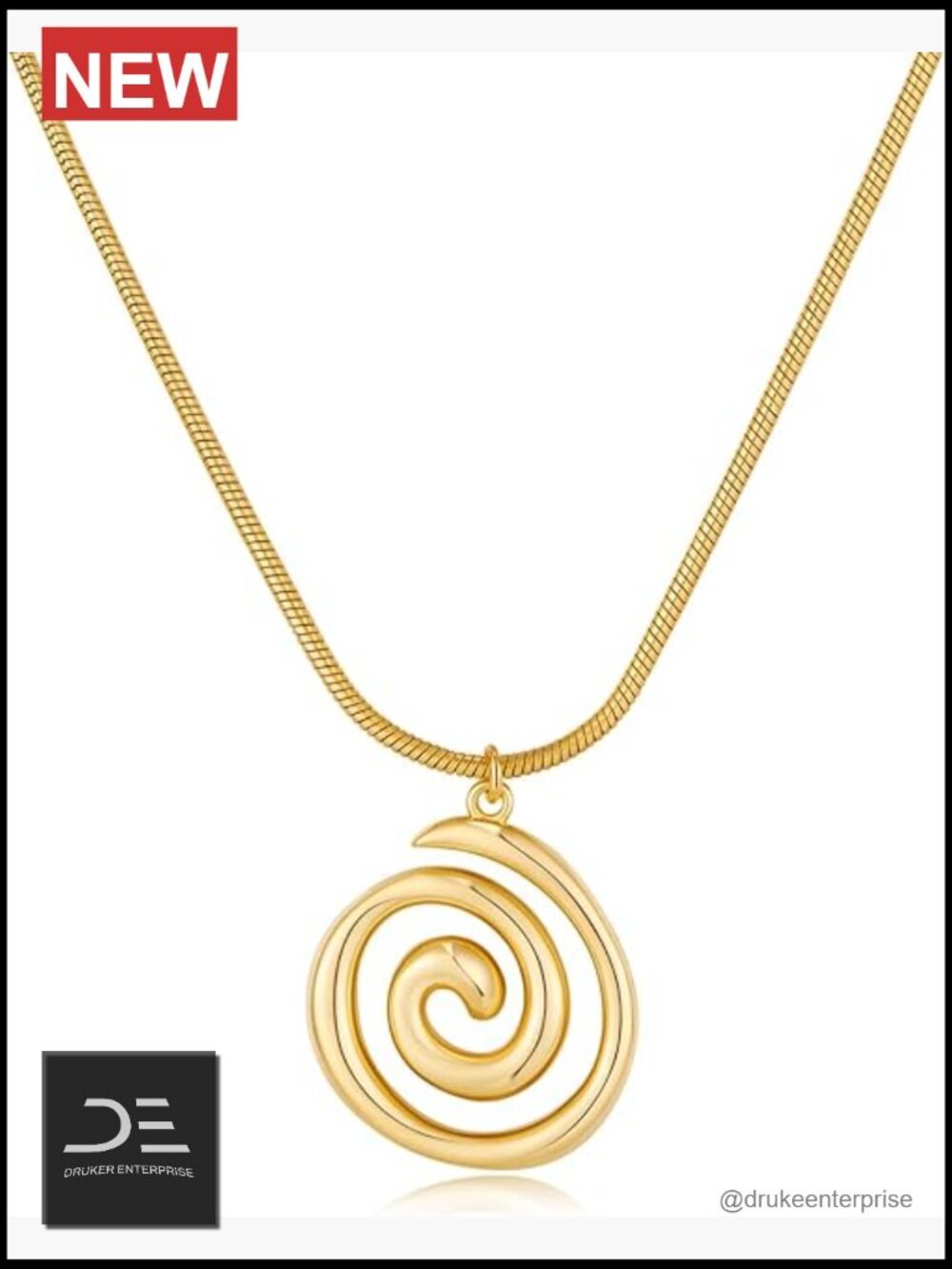 Gold Plated Statement Necklace with Spiral Conch Pendant - Trendy Beach Jewelry